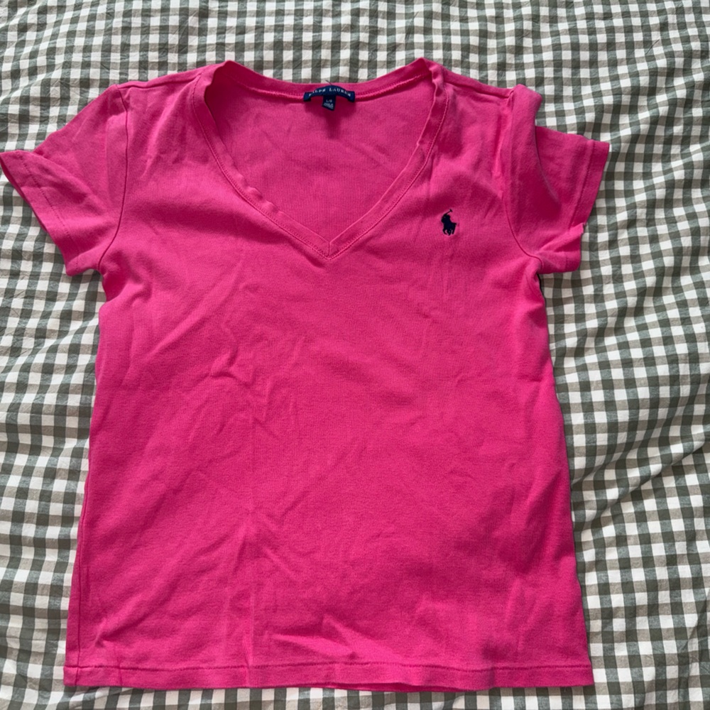 Ralph Lauren Bright Pink V-Neck Tee